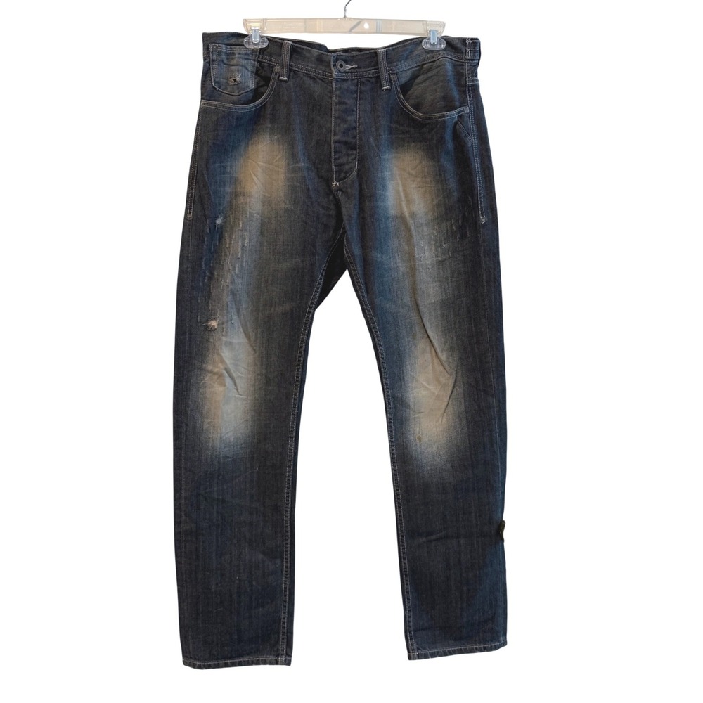 Sean John Jeans Dark Wash Distressed Straight Leg Streetwear Mens 36
